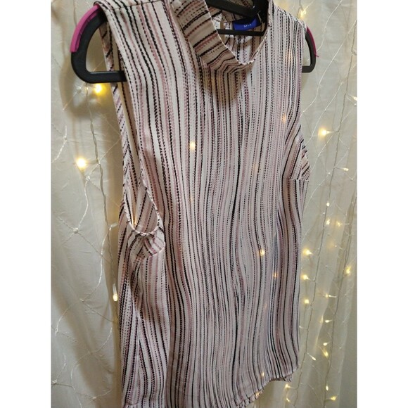 APT.9 WOMANS MEDIUM BLOUSE STRIPED DOTTED SLEEVELESS MOCK CHIC TUNIC RETRO FLOWY - Picture 2 of 12